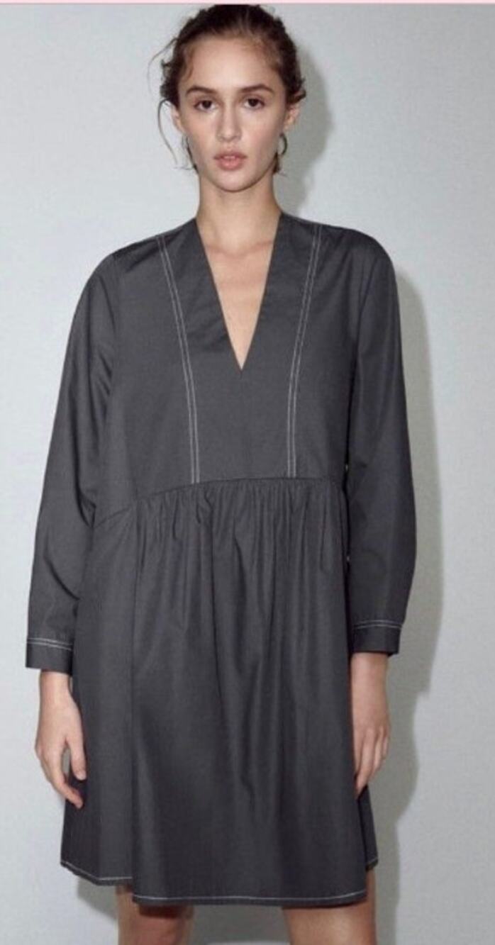 Zara NWT Gray The Dory Cotton Pockets Long Sleeve Mini Dress Size M